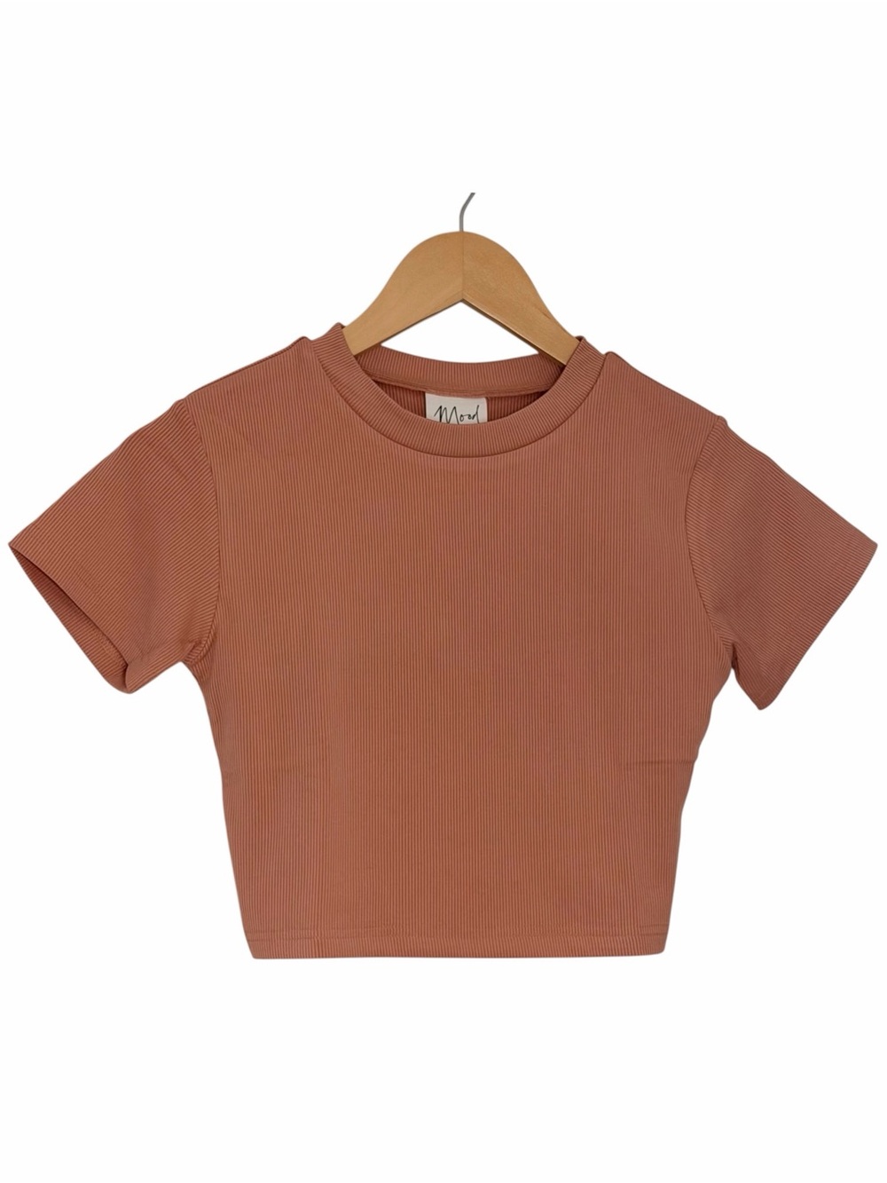 Mood Women’s Medium Salmon Pink Ribbed Fitted Crop Top Short Sleeve Baby Tee